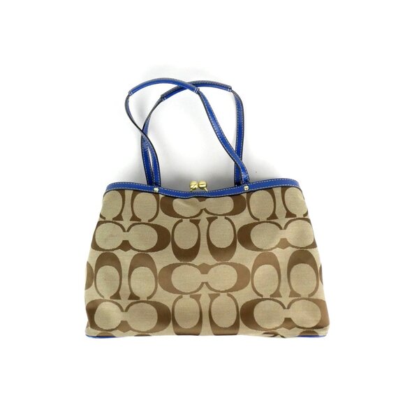 Coach Signature Khaki Blue Shoulder Bag 19190 - Picture 2 of 16